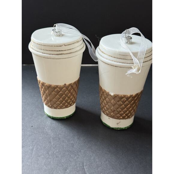 Coffee Lover Christmas To Go Cup Hanging Ornament Set (2) Whimsycore - Picture 2 of 5